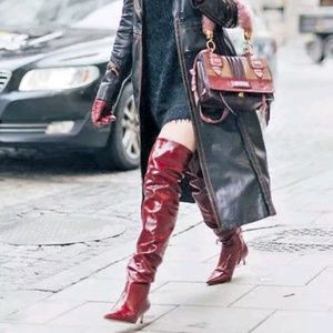 Zara Red Over Knee High Leather Boots